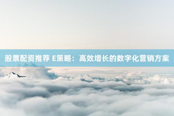 股票配资推荐 E策略：高效增长的数字化营销方案