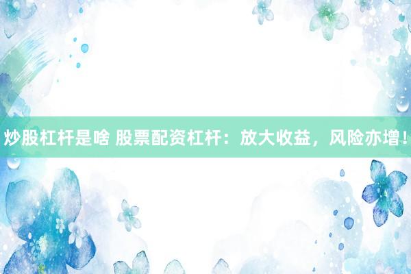 炒股杠杆是啥 股票配资杠杆：放大收益，风险亦增！