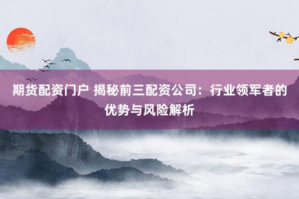 期货配资门户 揭秘前三配资公司：行业领军者的优势与风险解析