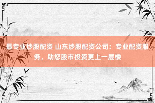 最专业炒股配资 山东炒股配资公司：专业配资服务，助您股市投资更上一层楼