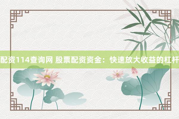 配资114查询网 股票配资资金：快速放大收益的杠杆