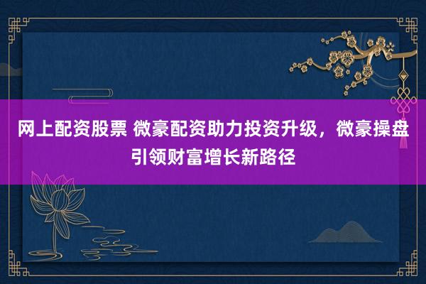 网上配资股票 微豪配资助力投资升级，微豪操盘引领财富增长新路径