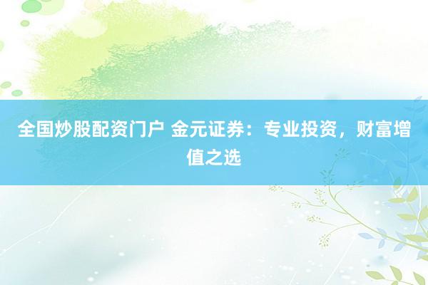 全国炒股配资门户 金元证券：专业投资，财富增值之选