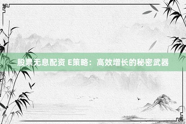 股票无息配资 E策略：高效增长的秘密武器