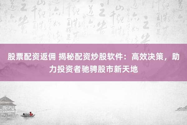 股票配资返佣 揭秘配资炒股软件：高效决策，助力投资者驰骋股市新天地