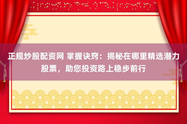 正规炒股配资网 掌握诀窍：揭秘在哪里精选潜力股票，助您投资路上稳步前行