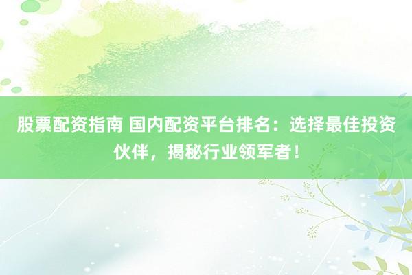 股票配资指南 国内配资平台排名：选择最佳投资伙伴，揭秘行业领军者！