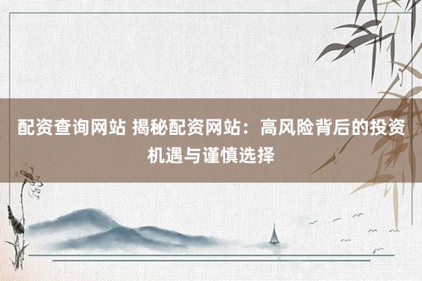 配资查询网站 揭秘配资网站：高风险背后的投资机遇与谨慎选择