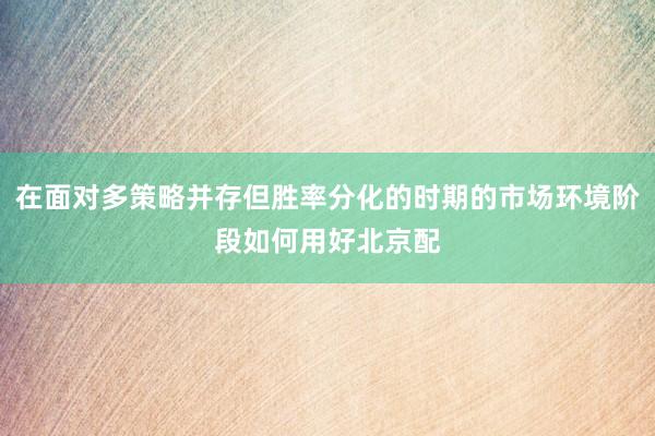 在面对多策略并存但胜率分化的时期的市场环境阶段如何用好北京配