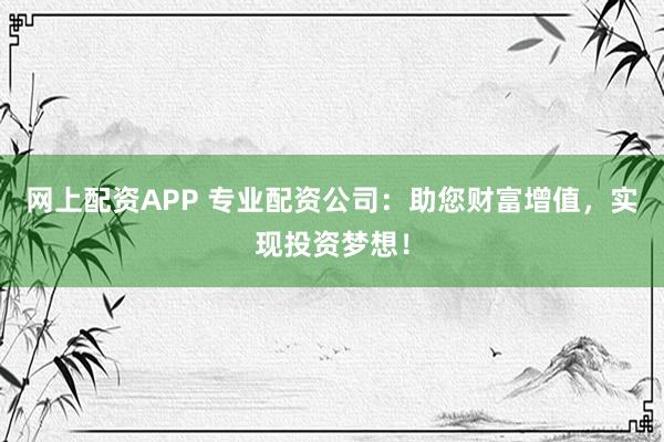 网上配资APP 专业配资公司：助您财富增值，实现投资梦想！