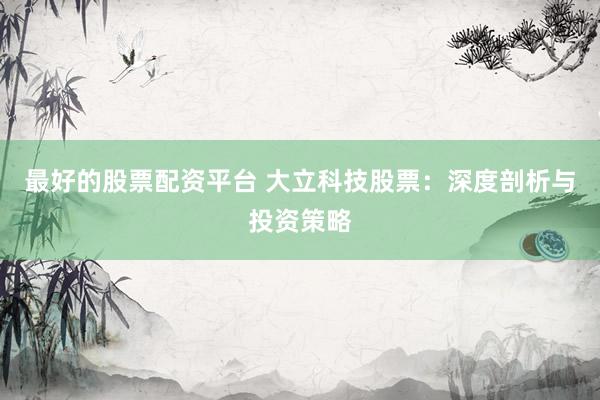 最好的股票配资平台 大立科技股票：深度剖析与投资策略