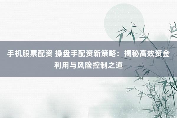 手机股票配资 操盘手配资新策略：揭秘高效资金利用与风险控制之道